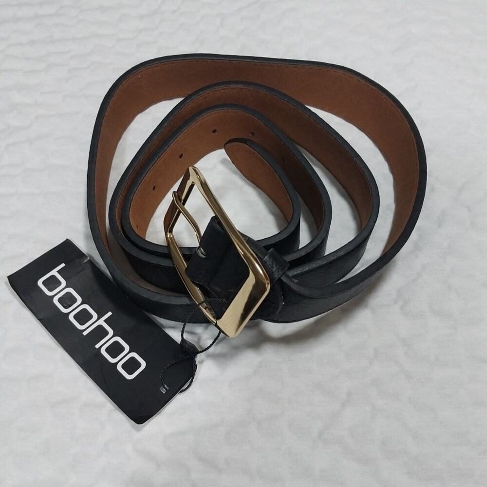 Boohoo Leather Belt Black Size 52" New Chunky Boyfriend Belt